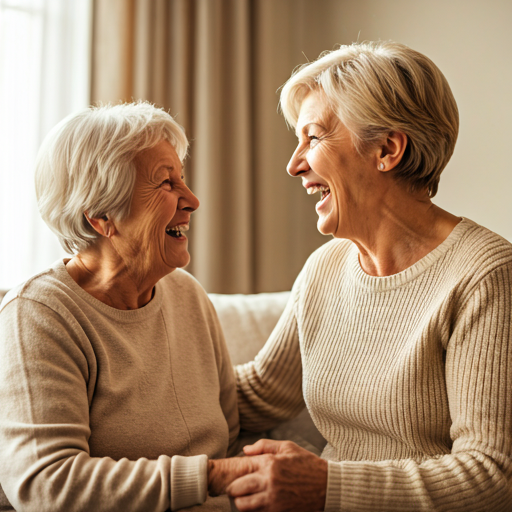 Mother and daughter laughing together in a sunlit kitchen